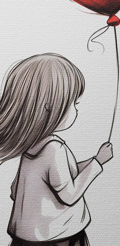 Girl holding a heart shaped balloon