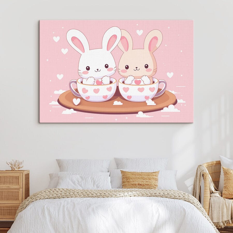 Twee cartoonkonijnen in theekopjes