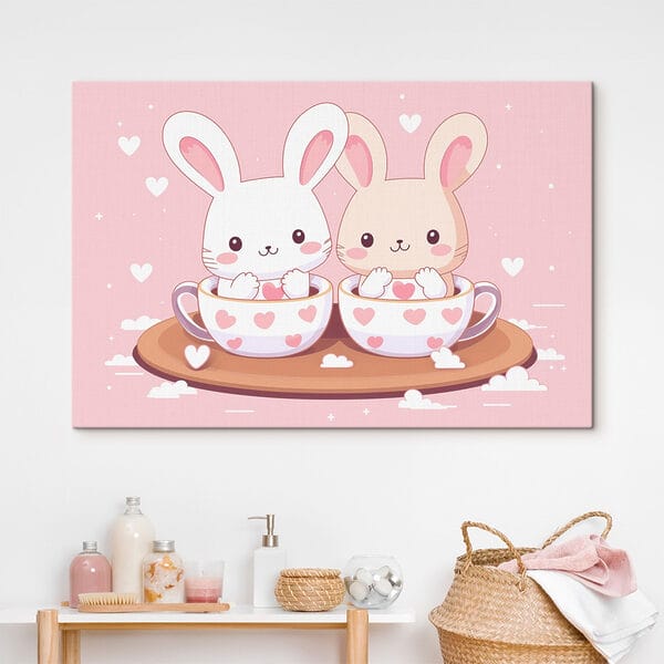 Twee cartoonkonijnen in theekopjes Twee cartoonkonijnen in theekopjes