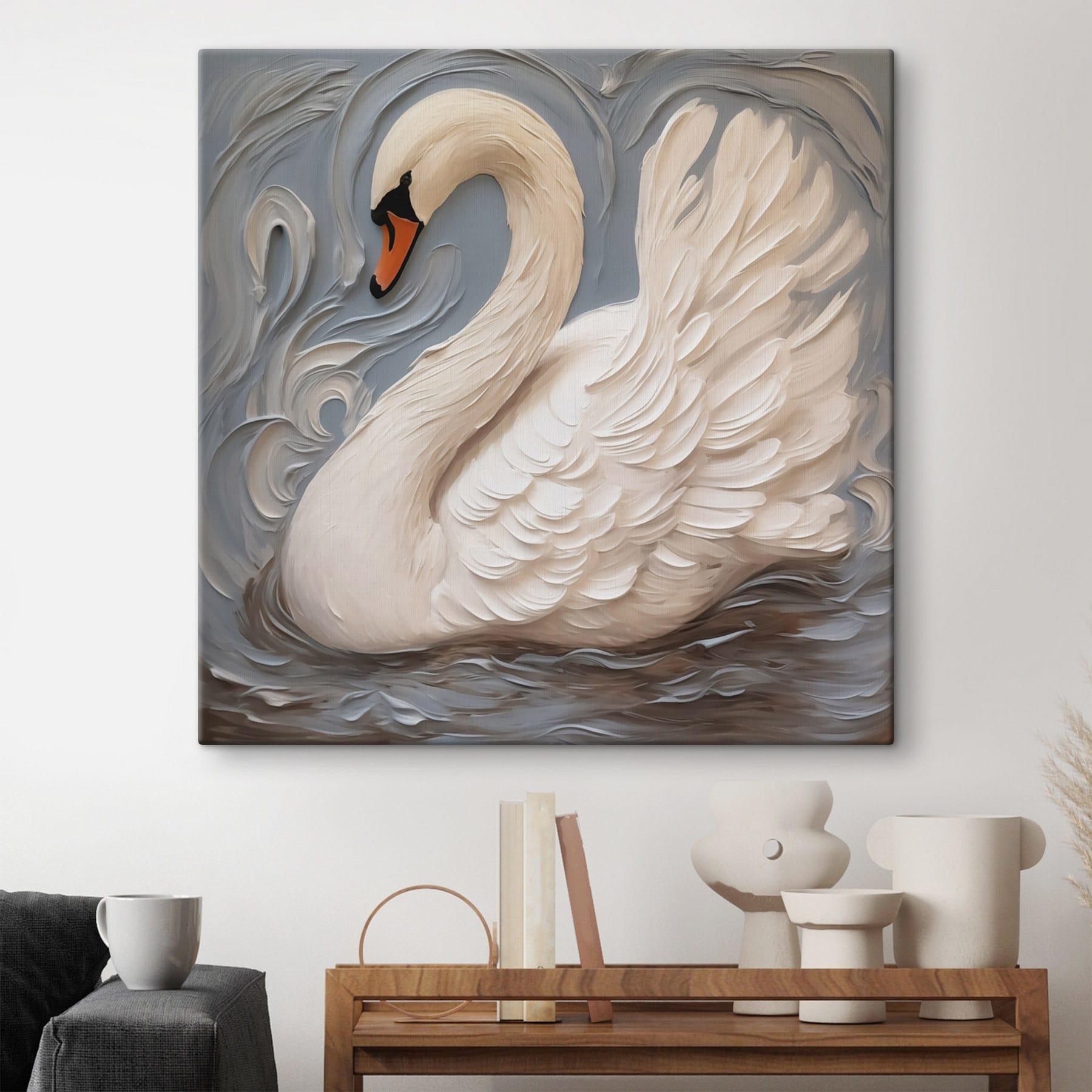White swan with a black beak