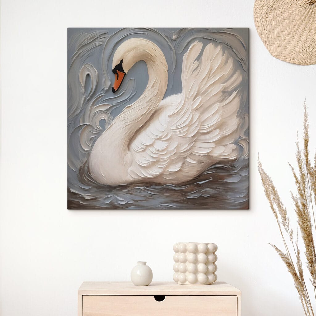 White swan with a black beak