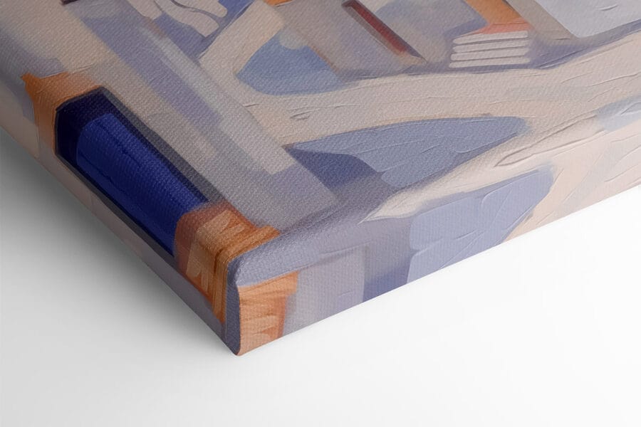 Schilderij van een boom voor een gebouw Schilderij van een boom voor een gebouw