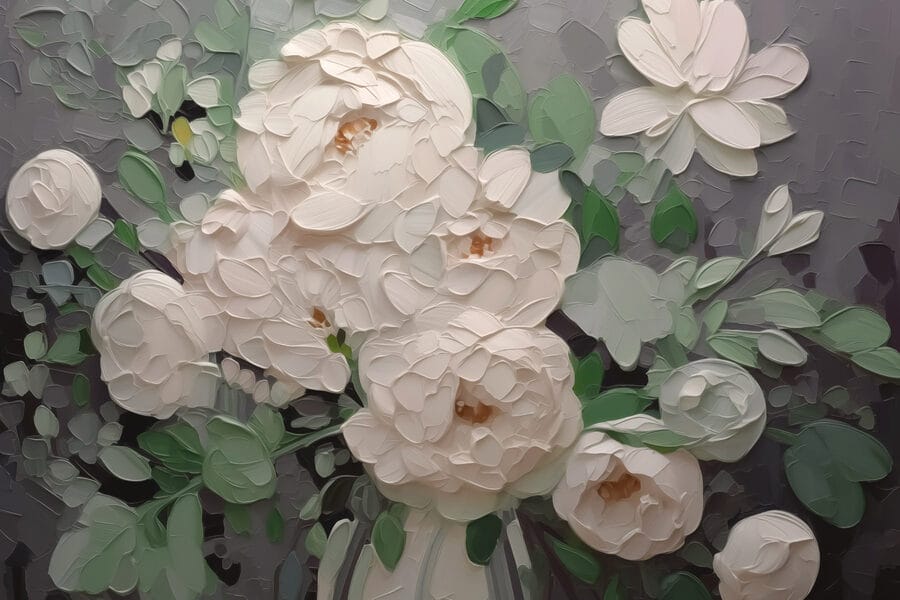 Schilderij van witte bloemen