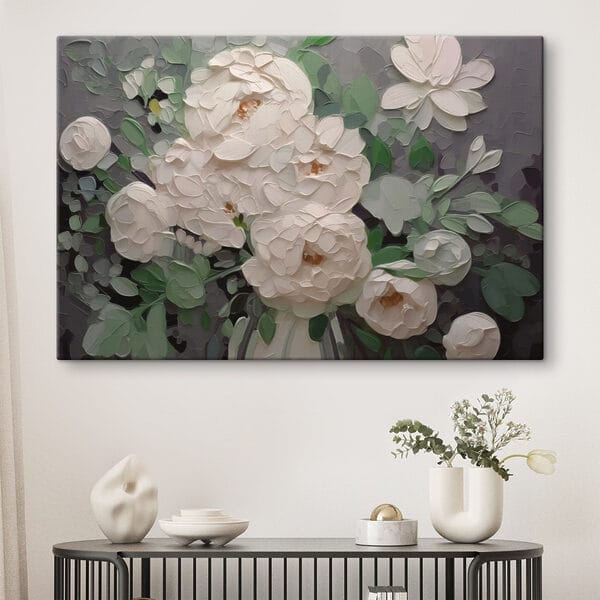 Schilderij van witte bloemen Schilderij van witte bloemen