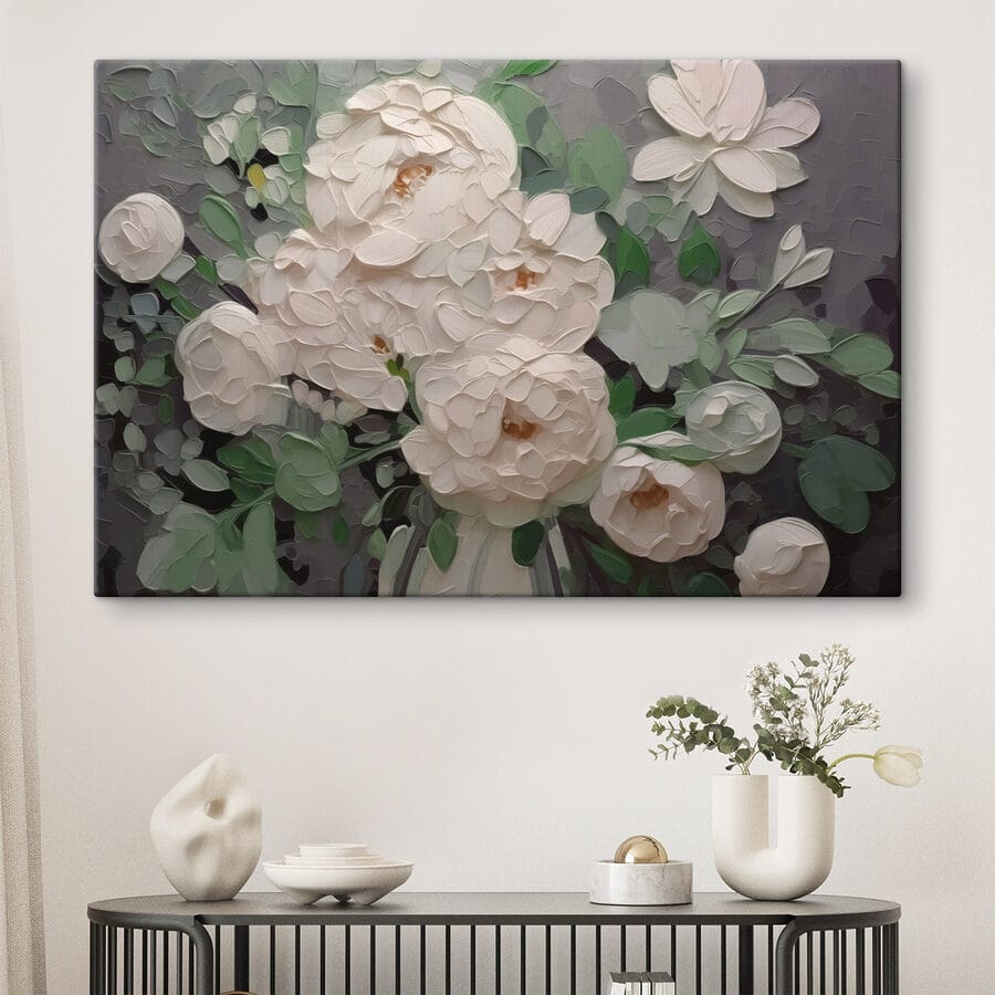Schilderij van witte bloemen