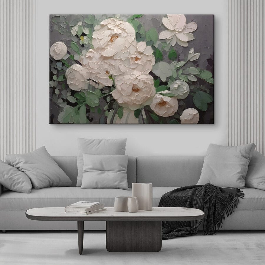 Schilderij van witte bloemen