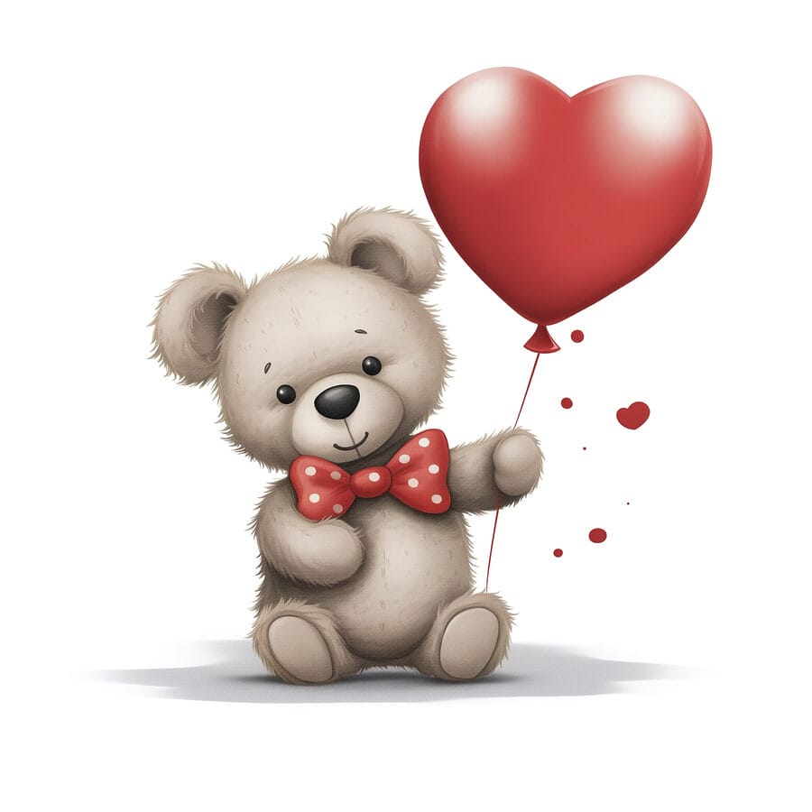Teddybeer die een hartvormige ballon vasthoudt Teddybeer die een hartvormige ballon vasthoudt