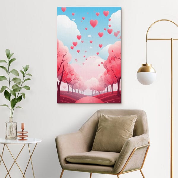 Roze bomen met vliegende harten Roze bomen met vliegende harten