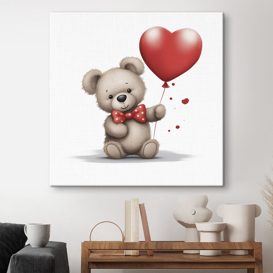 Teddybeer die een hartvormige ballon vasthoudt Teddybeer die een hartvormige ballon vasthoudt