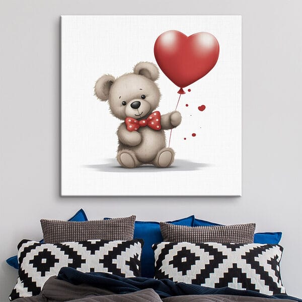 Teddybeer die een hartvormige ballon vasthoudt Teddybeer die een hartvormige ballon vasthoudt