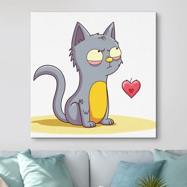 Cartoon van een kat die naar een hart kijkt Cartoon van een kat die naar een hart kijkt
