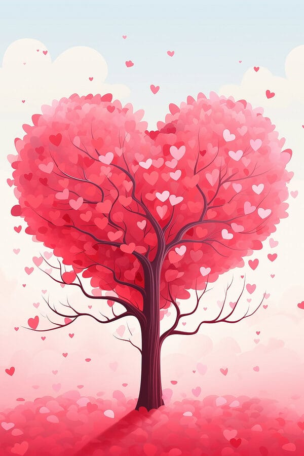 Boom met roze bladeren en hartjes Boom met roze bladeren en hartjes