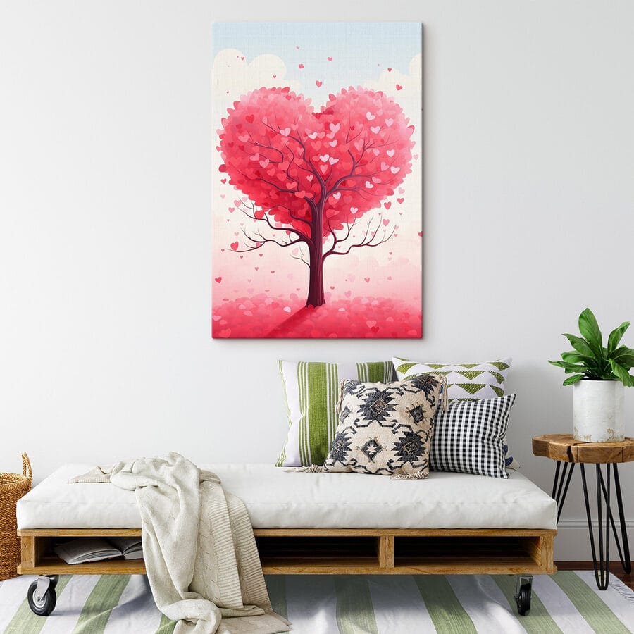 Boom met roze bladeren en hartjes