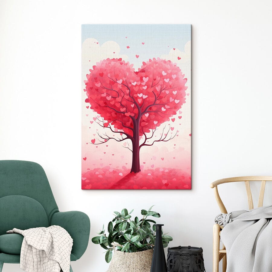 Boom met roze bladeren en hartjes