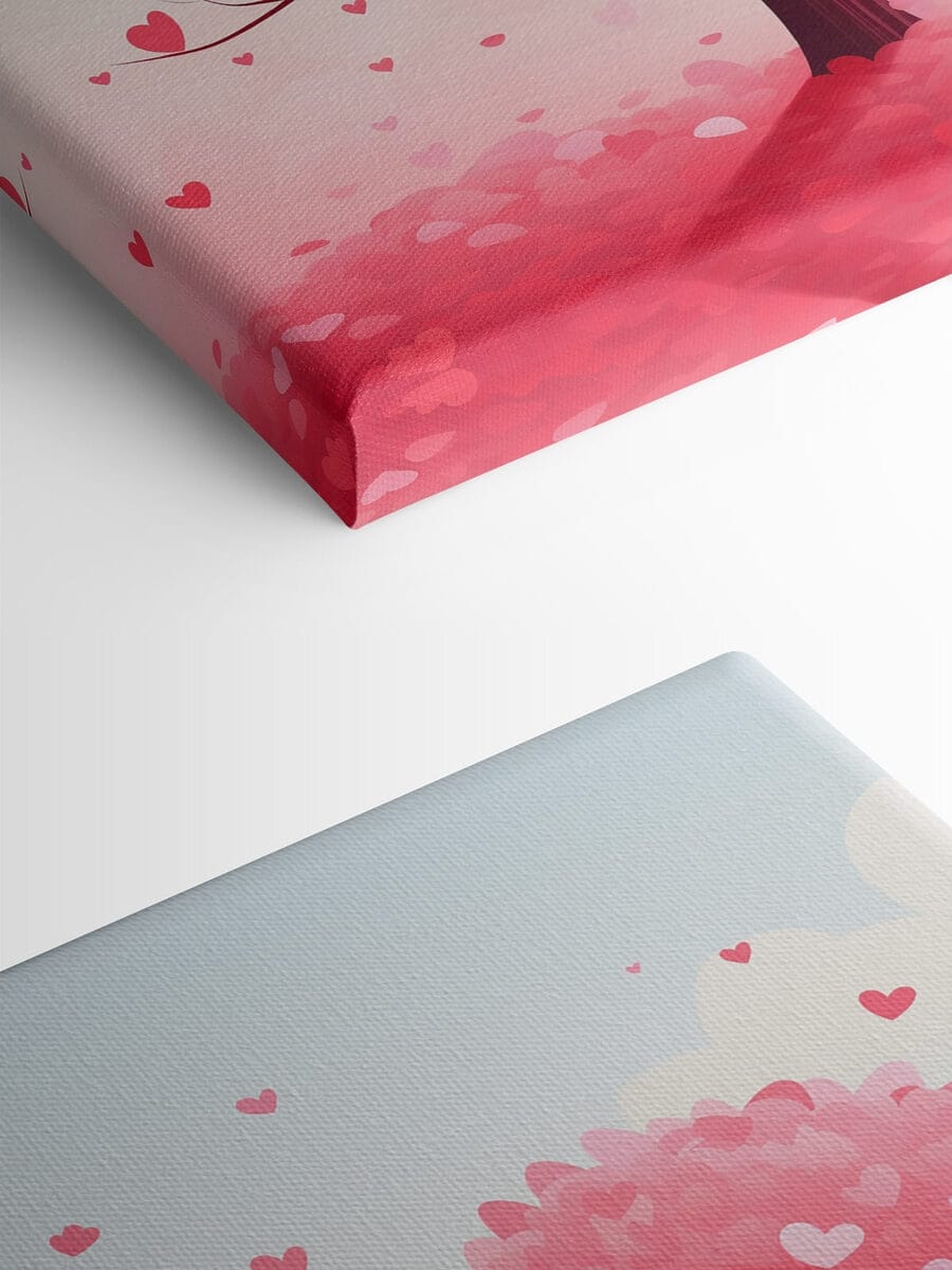 Boom met roze bladeren en hartjes
