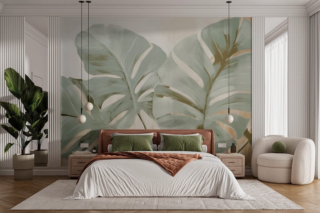 Painting of leaves on a wall