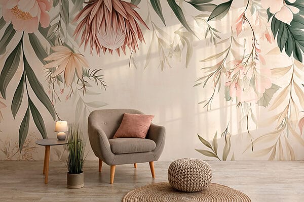 Bloemenrand met bladeren en bloemen w03019pig59mr 600x400 - Bloemenrand met bladeren en bloemen