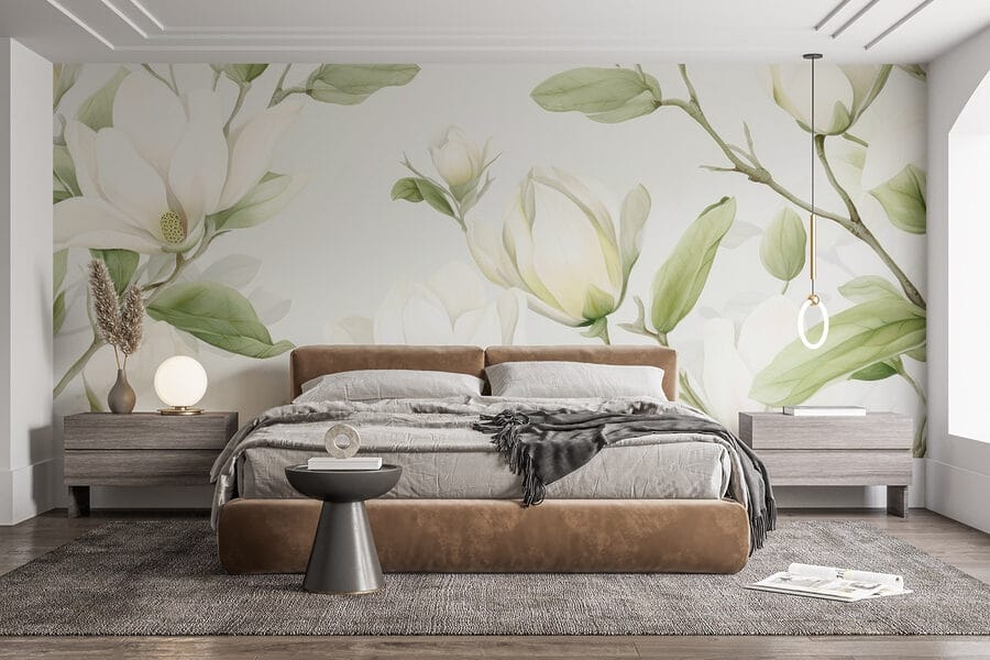 Witte bloemen met groene bladeren