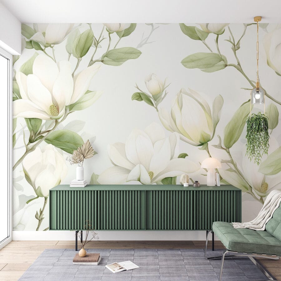 Witte bloemen met groene bladeren