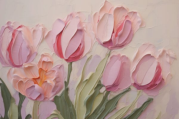 Schilderij van roze bloemen Schilderij van roze bloemen