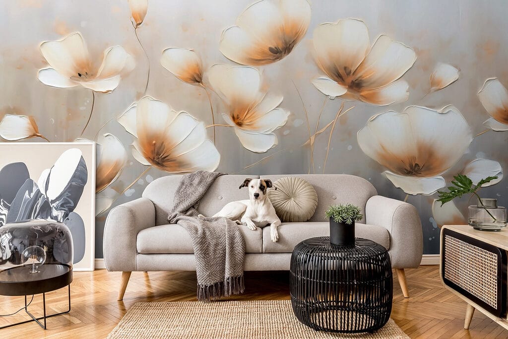 Painting of flowers on a grey background