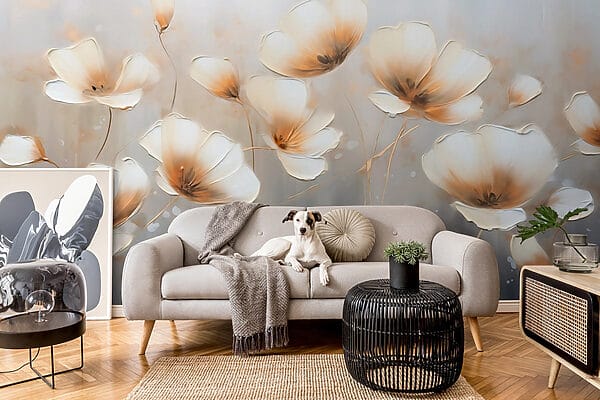 Painting of flowers on a grey background