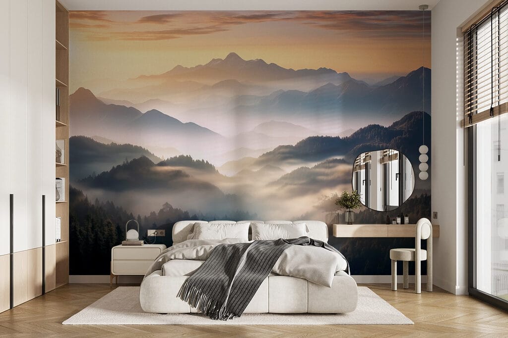 Landscape of mountains with fog and trees Landscape of mountains with fog and trees