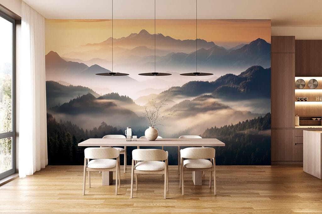 Landscape of mountains with fog and trees Landscape of mountains with fog and trees