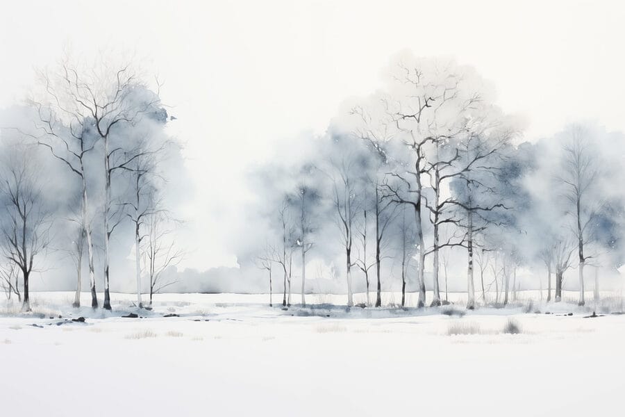 Groep bomen in een besneeuwd veld