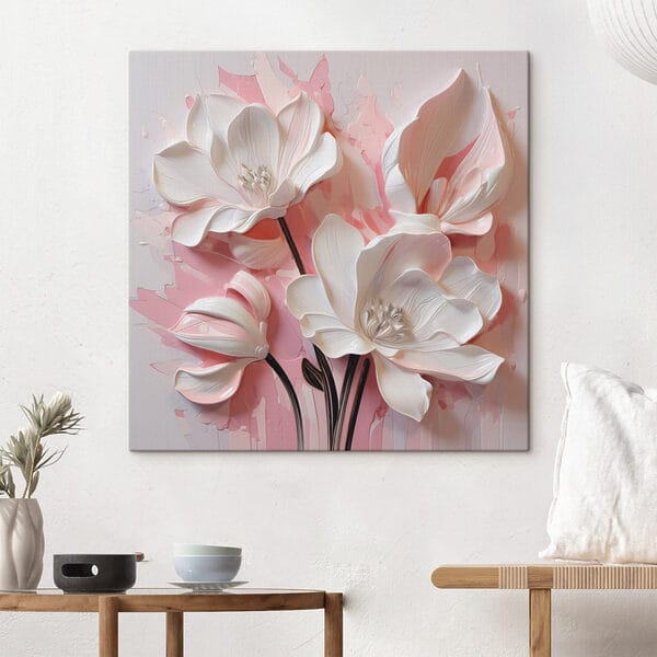 Witte bloemen op een roze achtergrond Witte bloemen op een roze achtergrond
