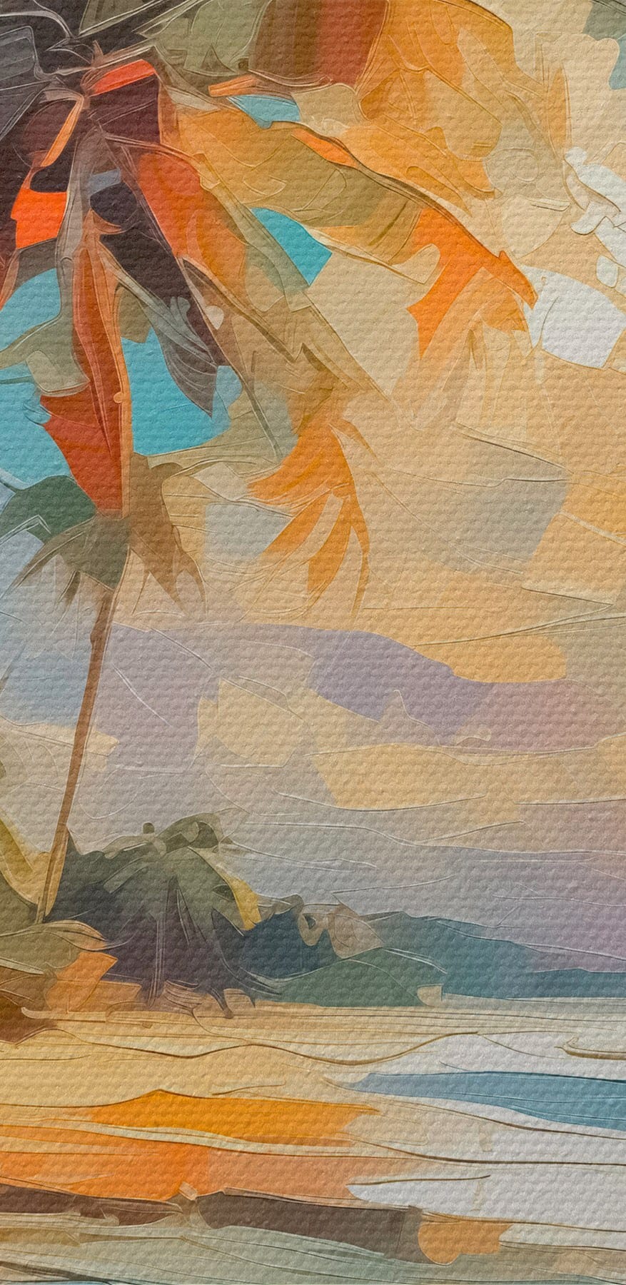 Schilderij van een strand met palmbomen