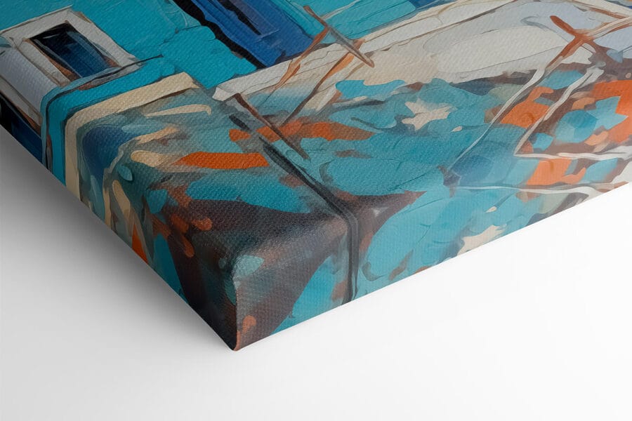 Schilderij van een stad aan het water Schilderij van een stad aan het water