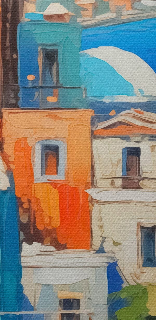 Schilderij van een stad aan het water Schilderij van een stad aan het water