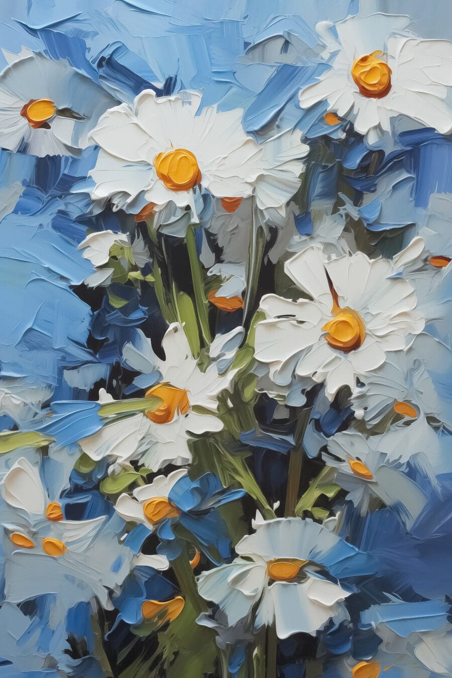Heldere madeliefjes tegen een blauwe achtergrond