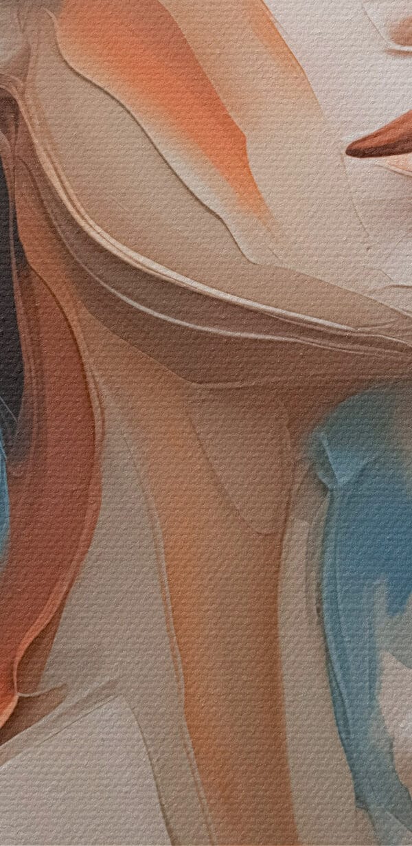 Schilderij van een vrouw met witte en blauwe verf Schilderij van een vrouw met witte en blauwe verf