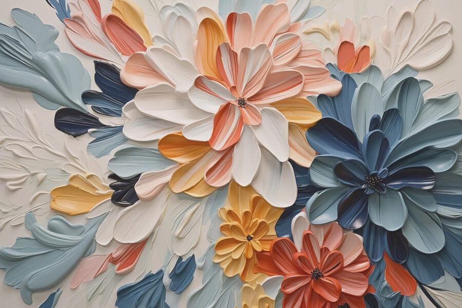 Kleurrijke bloemen in textuurkunstwerk