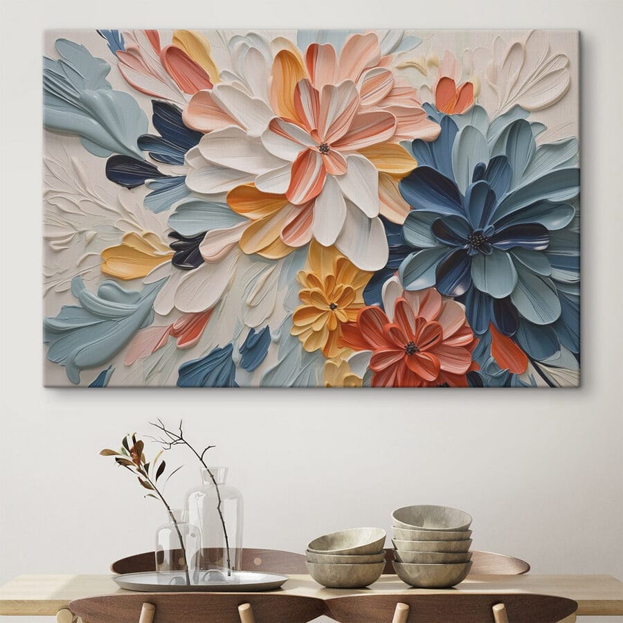 Kleurrijke bloemen in textuurkunstwerk