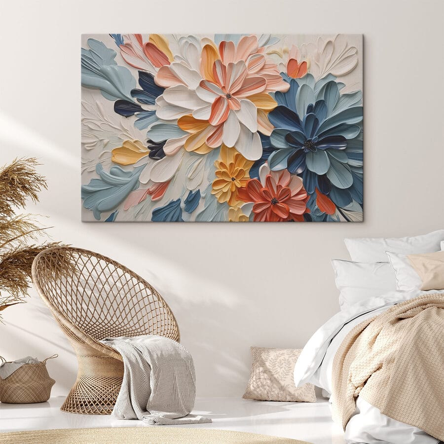 Kleurrijke bloemen in textuurkunstwerk