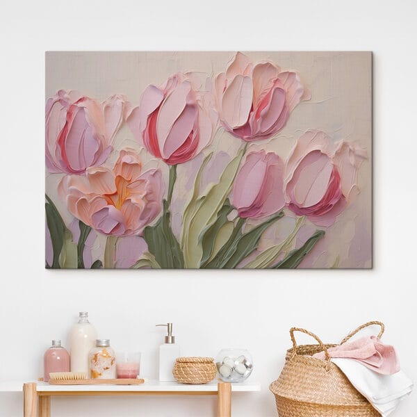 Schilderij van roze bloemen Schilderij van roze bloemen