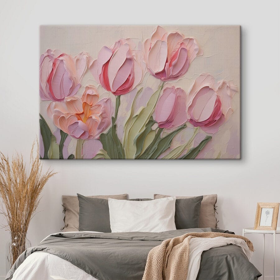 Schilderij van roze bloemen