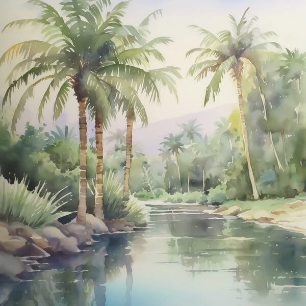 Water met palmbomen en rotsen Water met palmbomen en rotsen