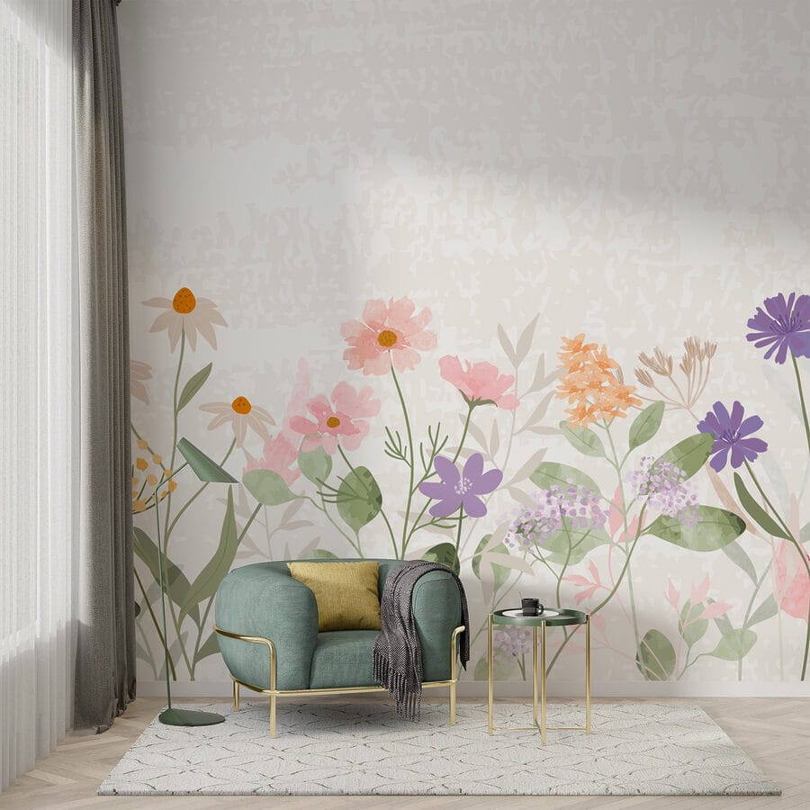 Rij bloemen met bladeren