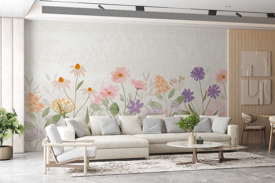 Rij bloemen met bladeren
