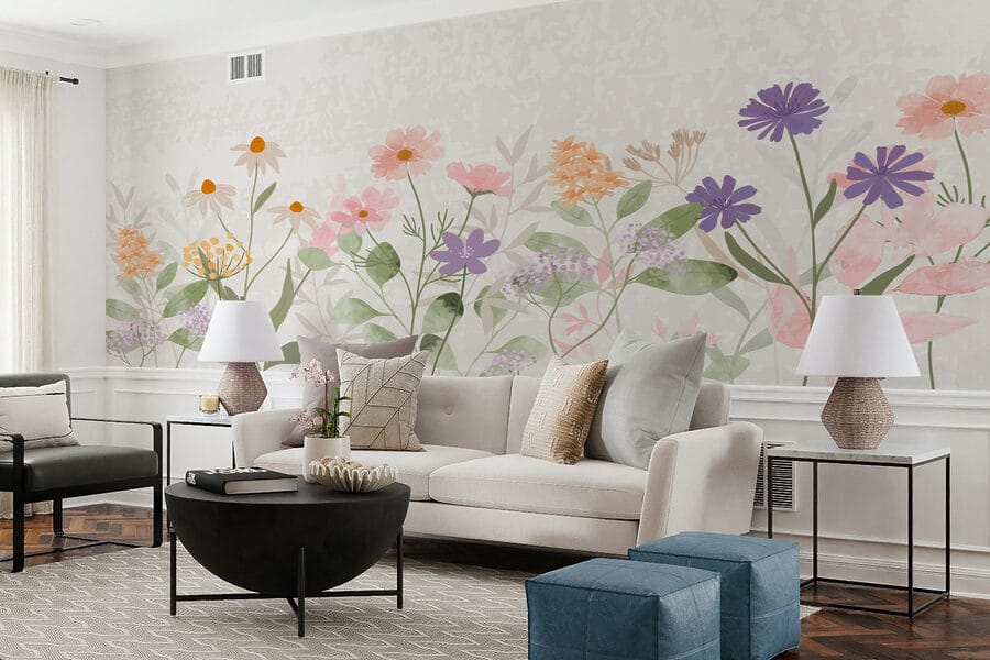 Rij bloemen met bladeren