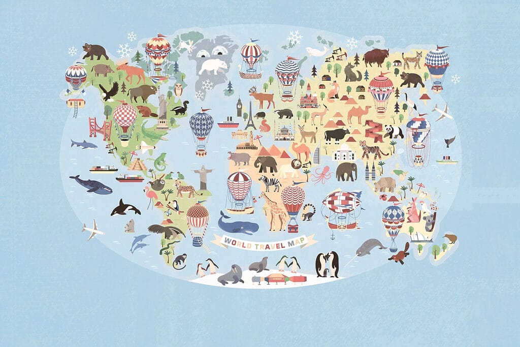 Wereldkaart met dieren Wereldkaart met dieren