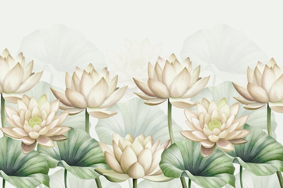 Groep witte bloemen met groene bladeren