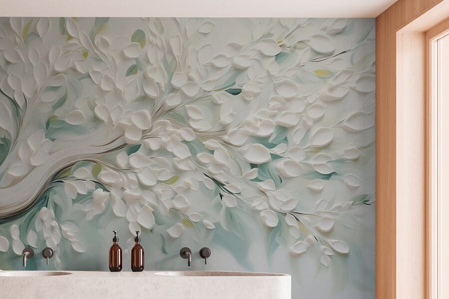 Witte boom met bladeren