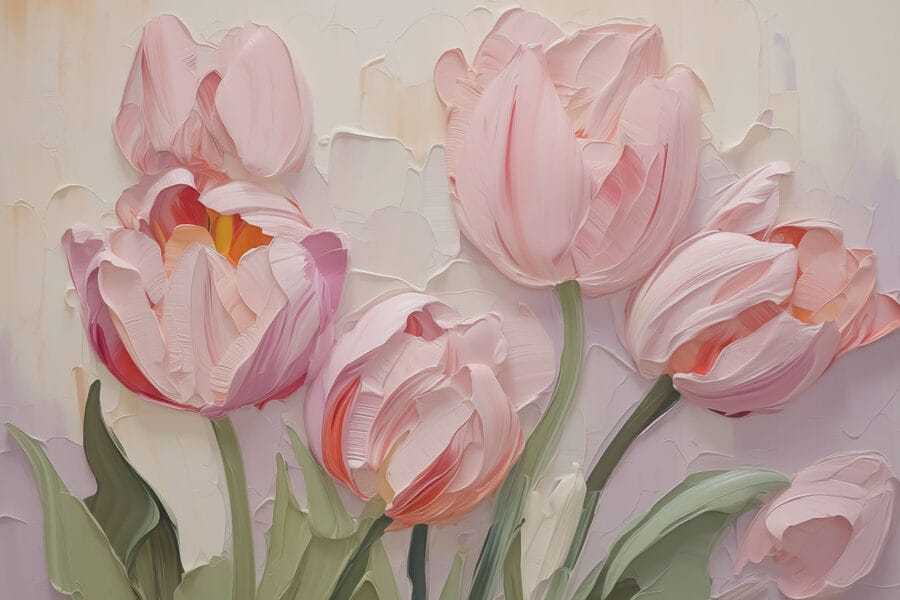 Schilderij van roze bloemen