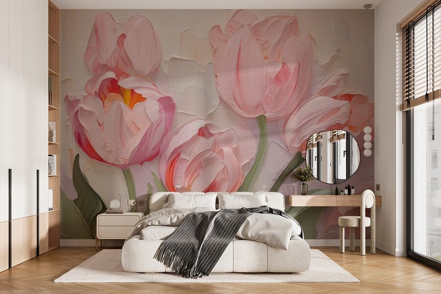 Schilderij van roze bloemen