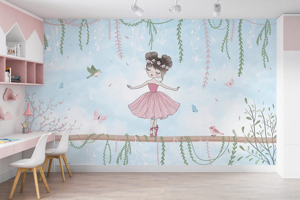 Girl in a pink dress on a branch